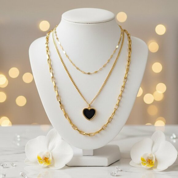 🆕️Elegant 18K Gold Plated Triple Layer Necklace & Heart Earrings Trendy Set ✨ - Picture 13 of 15